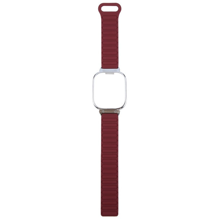 For Xiaomi Redmi Watch 5 / 4 Metal Silver Frame Integrated Magnetic Silicone Watch Band - Wine Red+Black