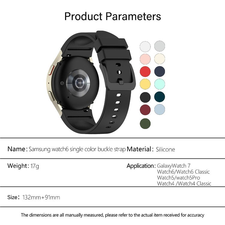 KALEBOL Silicone Watch Strap for Samsung Galaxy Watch7 / Watch FE 40mm / Watch6 / Watch 5 Wrist Band with Color Matched Buckle - Black