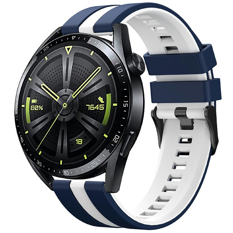 KALEBOL 20mm Dual Color Silicone Strap for Samsung Galaxy Watch6 Classic 47mm / 43mm / Huawei Watch GT 3 Pro 43mm Watch Band - Dark Blue+White