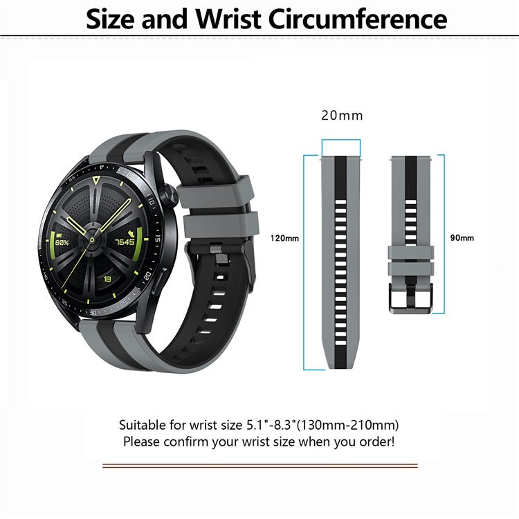 KALEBOL 20mm Dual Color Silicone Strap for Samsung Galaxy Watch6 Classic 47mm / 43mm / Huawei Watch GT 3 Pro 43mm Watch Band - Dark Blue+White