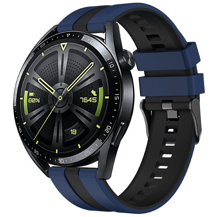 KALEBOL 22mm Dual Color Silicone Strap for Samsung Galaxy Watch3 45mm / Huawei Watch GT 5 46mm / GT 5 Pro 46mm Watch Band - Dark Blue+Black