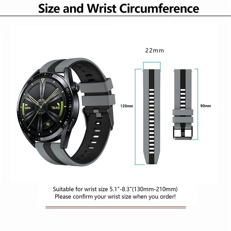 KALEBOL 22mm Dual Color Silicone Strap for Samsung Galaxy Watch3 45mm / Huawei Watch GT 5 46mm / GT 5 Pro 46mm Watch Band - Dark Blue+Black