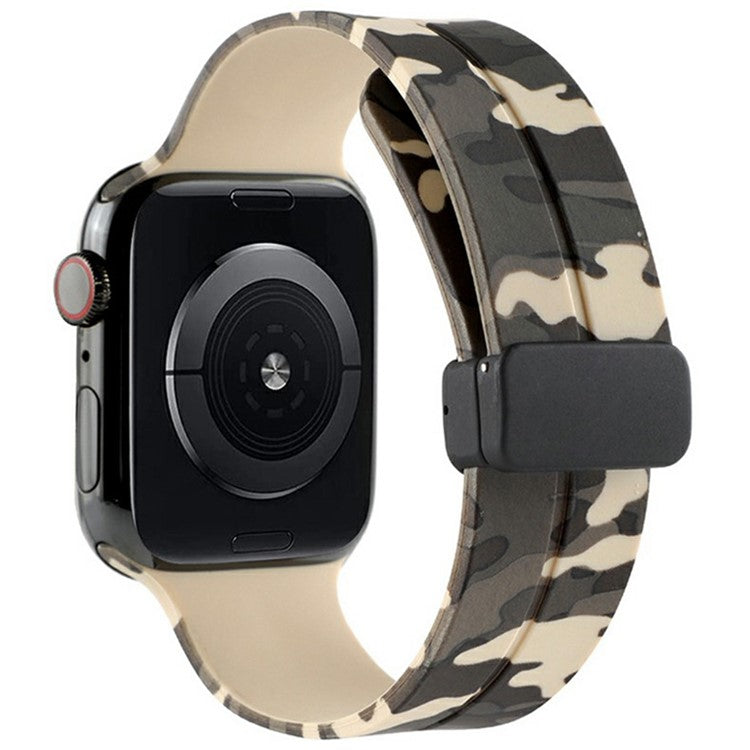 KALEBOL Camouflage Silicone Strap for Apple Watch Series 10 Ultra 9 8 7 SE 6 5 4 3 2 1 46mm 49mm 45mm 44mm 42mm Magnetic Watch Band - Khaki