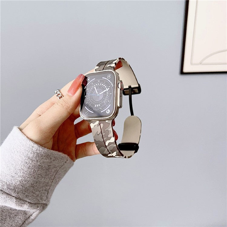KALEBOL Camouflage Silicone Strap for Apple Watch Series 10 Ultra 9 8 7 SE 6 5 4 3 2 1 46mm 49mm 45mm 44mm 42mm Magnetic Watch Band - Khaki