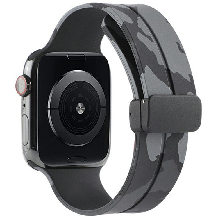 KALEBOL Camouflage Silicone Strap for Apple Watch Series 10 9 8 7 SE 6 5 4 3 2 1 42mm 41mm 40mm 38mm Magnetic Watch Band - Grey