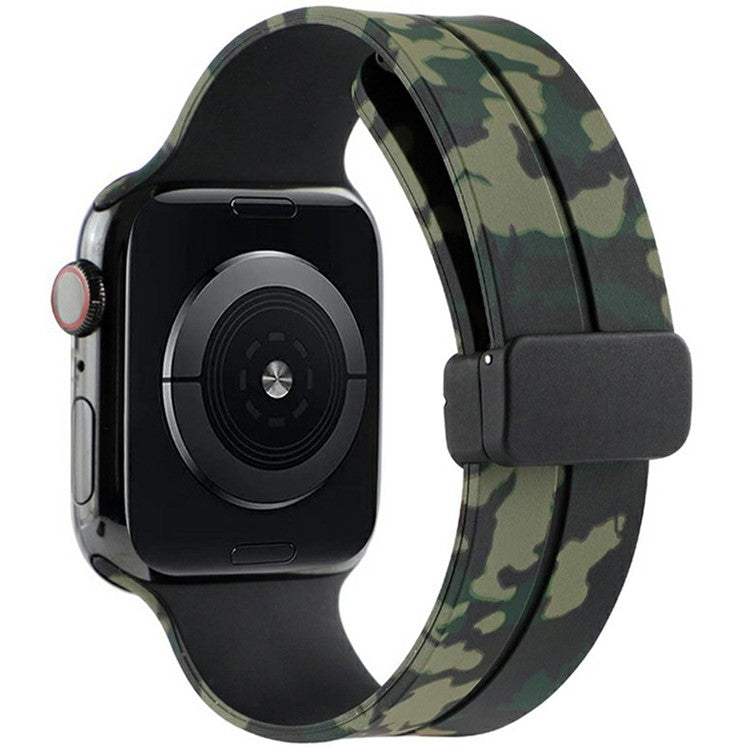 KALEBOL Camouflage Silicone Strap for Apple Watch Series 10 9 8 7 SE 6 5 4 3 2 1 42mm 41mm 40mm 38mm Magnetic Watch Band - Army Green
