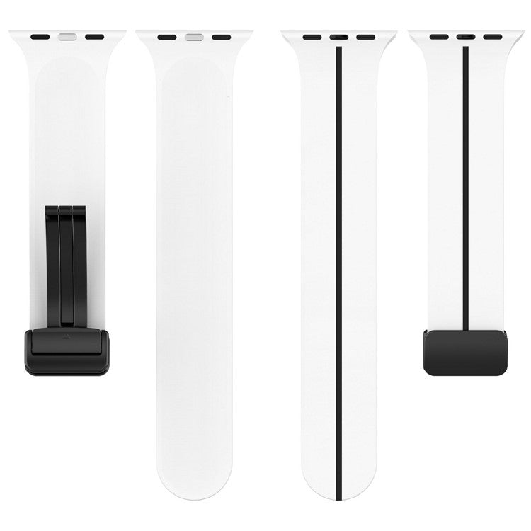 KALEBOL Magnetic Silicone Strap for Apple Watch Series 10 9 8 7 SE 6 5 4 3 2 1 42mm 41mm 40mm 38mm Stripe Watch Band - White+Black