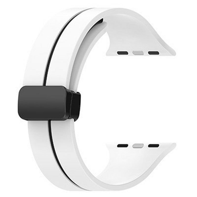 KALEBOL Magnetic Silicone Strap for Apple Watch Series 10 9 8 7 SE 6 5 4 3 2 1 42mm 41mm 40mm 38mm Stripe Watch Band - White+Black