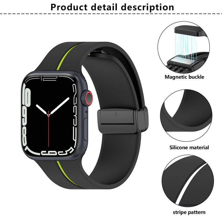 KALEBOL Magnetic Silicone Strap for Apple Watch Series 10 9 8 7 SE 6 5 4 3 2 1 42mm 41mm 40mm 38mm Stripe Watch Band - White+Black