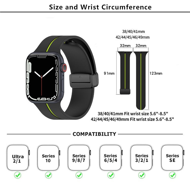 KALEBOL Magnetic Silicone Strap for Apple Watch Series 10 9 8 7 SE 6 5 4 3 2 1 42mm 41mm 40mm 38mm Stripe Watch Band - White+Black