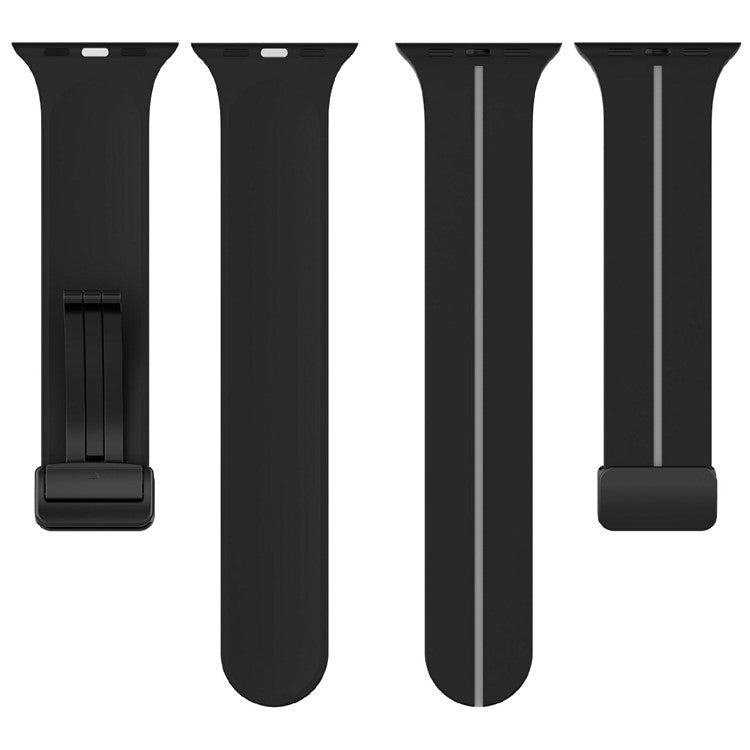 KALEBOL Magnetic Silicone Strap for Apple Watch Series 10 Ultra 9 8 7 SE 6 5 4 3 2 1 46mm 49mm 45mm 44mm 42mm Stripe Watch Band - Black+Grey