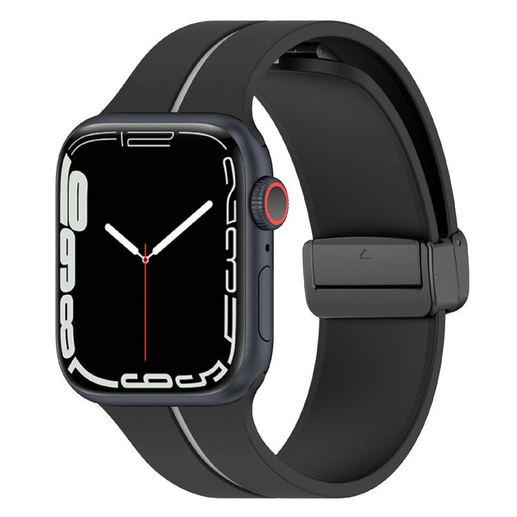 KALEBOL Magnetic Silicone Strap for Apple Watch Series 10 Ultra 9 8 7 SE 6 5 4 3 2 1 46mm 49mm 45mm 44mm 42mm Stripe Watch Band - Black+Grey