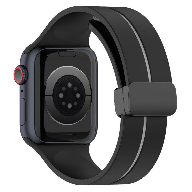 KALEBOL Magnetic Silicone Strap for Apple Watch Series 10 Ultra 9 8 7 SE 6 5 4 3 2 1 46mm 49mm 45mm 44mm 42mm Stripe Watch Band - Black+Grey