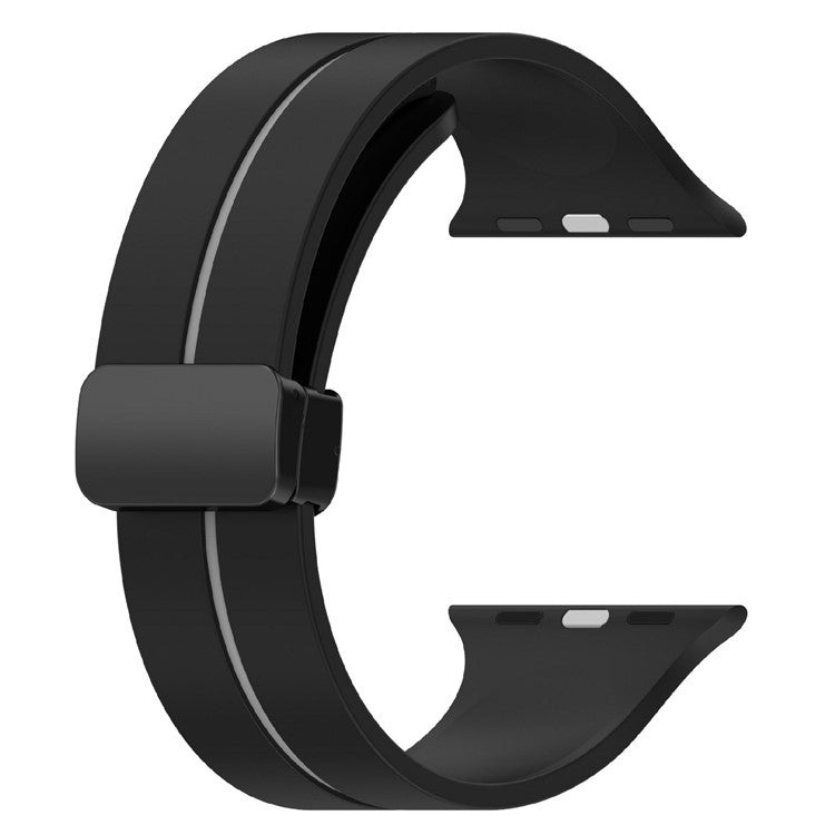 KALEBOL Magnetic Silicone Strap for Apple Watch Series 10 Ultra 9 8 7 SE 6 5 4 3 2 1 46mm 49mm 45mm 44mm 42mm Stripe Watch Band - Black+Grey