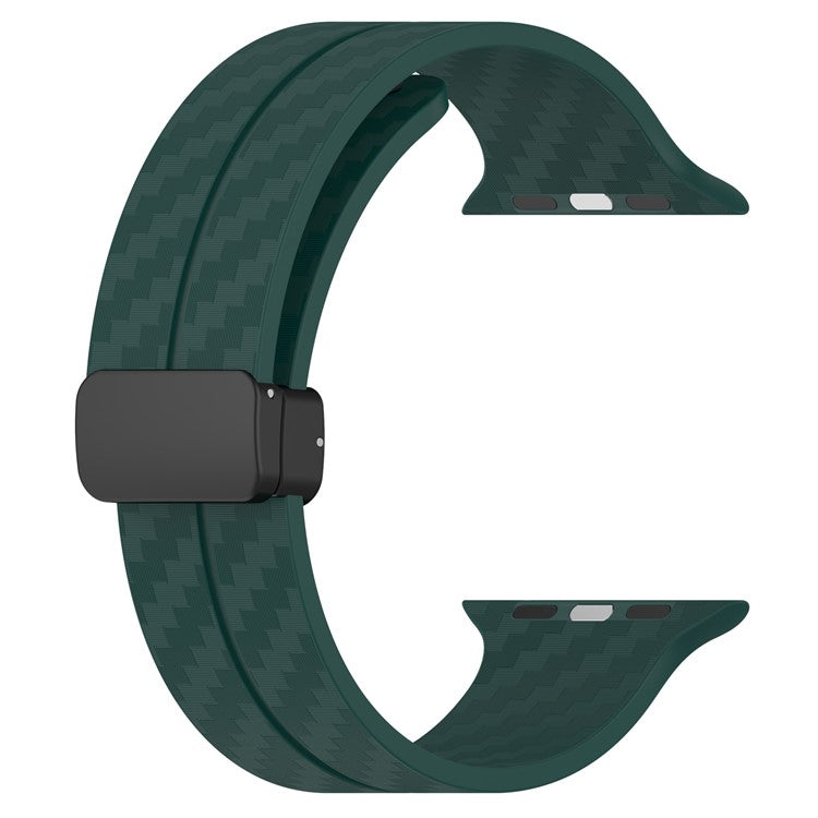 KALEBOL Magnetic Silicone Strap for Apple Watch Series 10 9 8 7 SE 6 5 4 3 2 1 42mm 41mm 40mm 38mm Carbon Fiber Texture Watch Band - Blackish Green