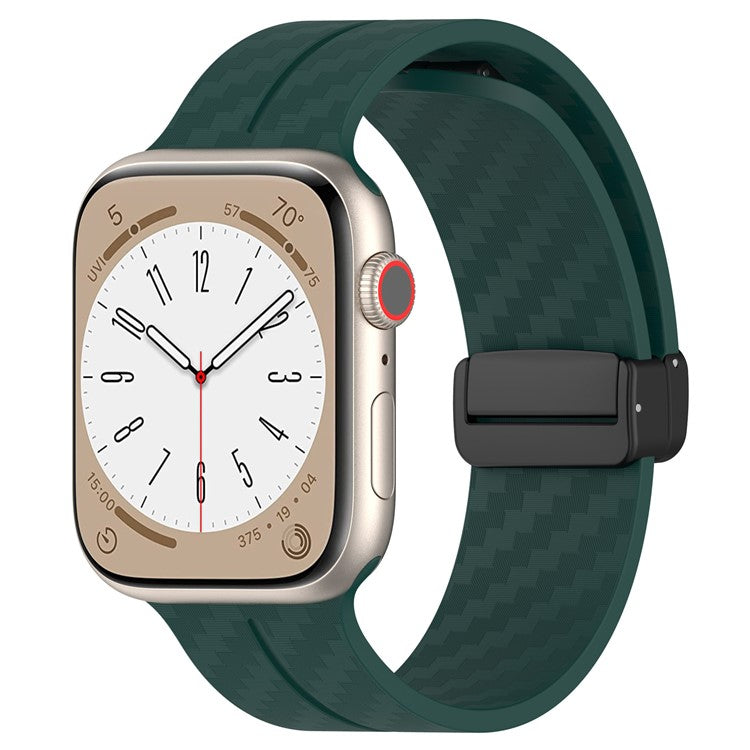 KALEBOL Magnetic Silicone Strap for Apple Watch Series 10 9 8 7 SE 6 5 4 3 2 1 42mm 41mm 40mm 38mm Carbon Fiber Texture Watch Band - Blackish Green