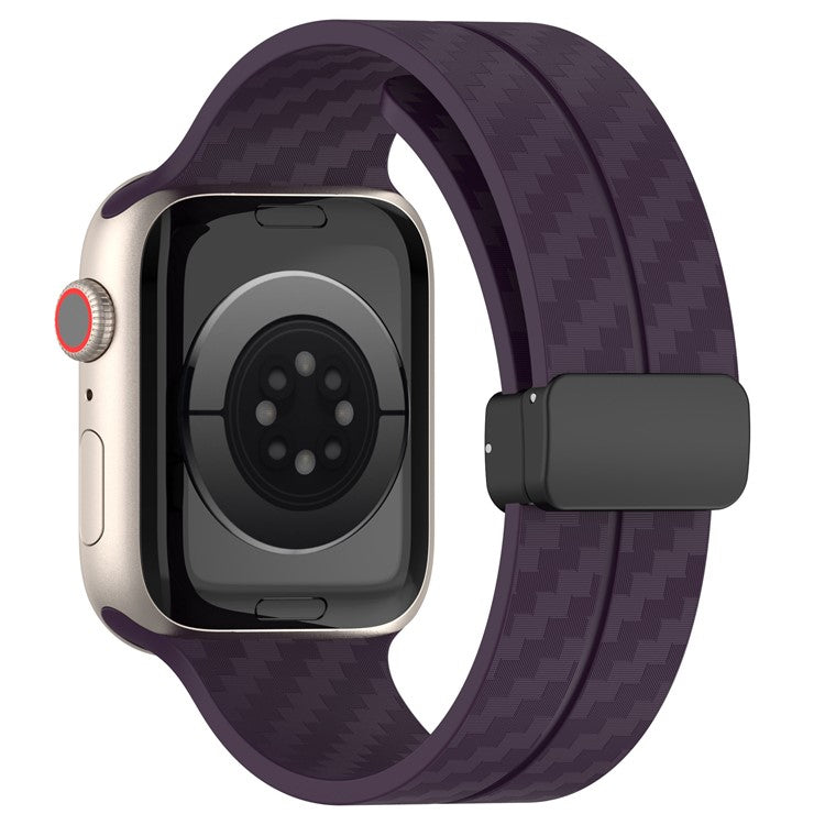 KALEBOL Magnetic Silicone Strap for Apple Watch Series 10 9 8 7 SE 6 5 4 3 2 1 42mm 41mm 40mm 38mm Carbon Fiber Texture Watch Band - Purple