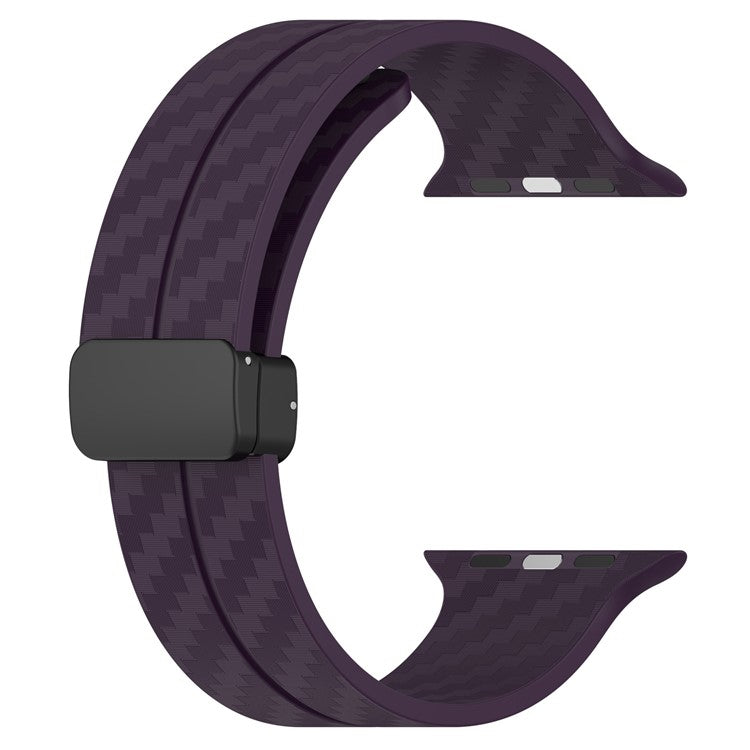 KALEBOL Magnetic Silicone Strap for Apple Watch Series 10 9 8 7 SE 6 5 4 3 2 1 42mm 41mm 40mm 38mm Carbon Fiber Texture Watch Band - Purple