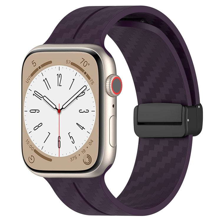 KALEBOL Magnetic Silicone Strap for Apple Watch Series 10 9 8 7 SE 6 5 4 3 2 1 42mm 41mm 40mm 38mm Carbon Fiber Texture Watch Band - Purple