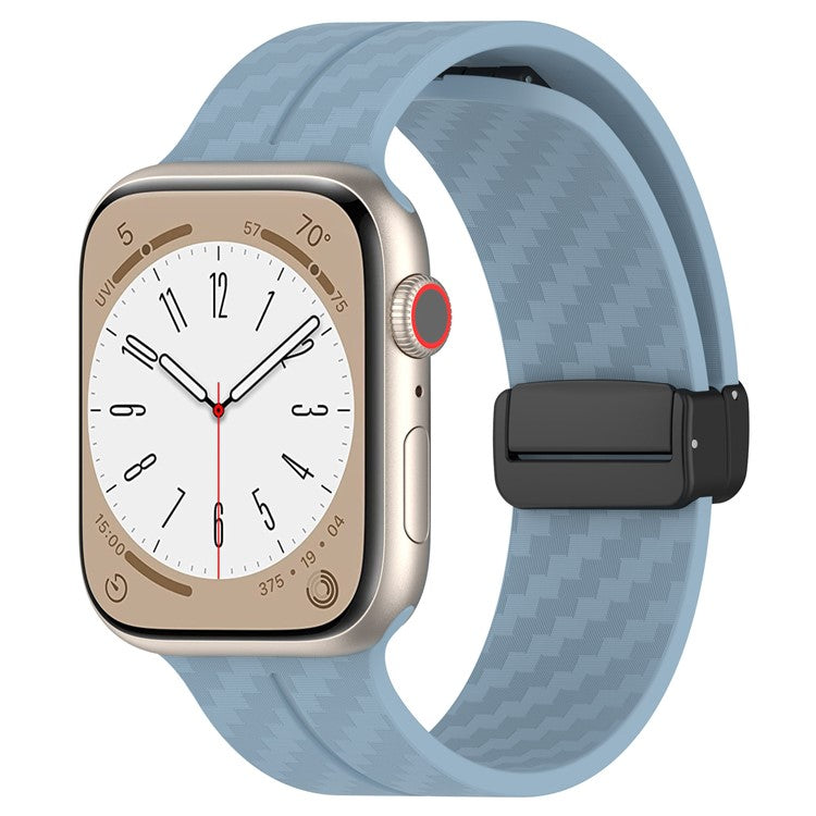 KALEBOL Magnetic Silicone Strap for Apple Watch Series 10 Ultra 9 8 7 SE 6 5 4 3 2 1 46mm 49mm 45mm 44mm 42mm Carbon Fiber Band - Sky Blue