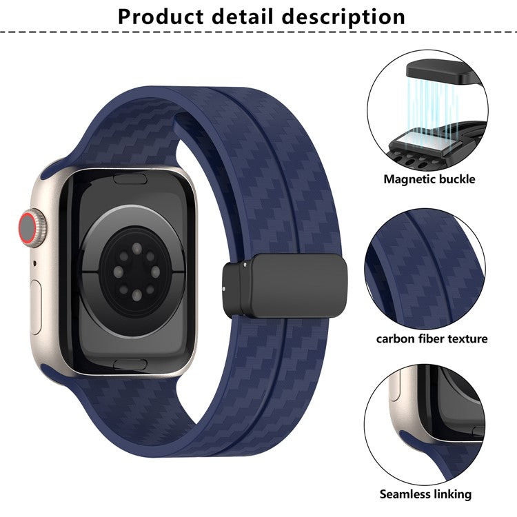 KALEBOL Magnetic Silicone Strap for Apple Watch Series 10 Ultra 9 8 7 SE 6 5 4 3 2 1 46mm 49mm 45mm 44mm 42mm Carbon Fiber Band - Sky Blue