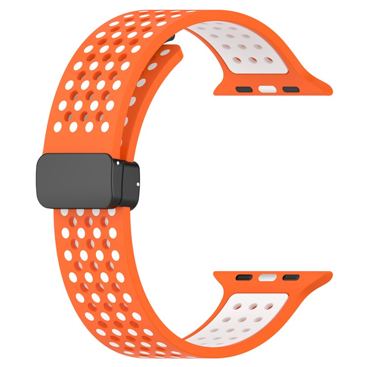 KALEBOL Magnetic Silicone Strap for Apple Watch Series 10 Ultra 9 8 7 SE 6 5 4 3 2 1 46mm 49mm 45mm 44mm 42mm Dual Color Watch Band - Orange+White