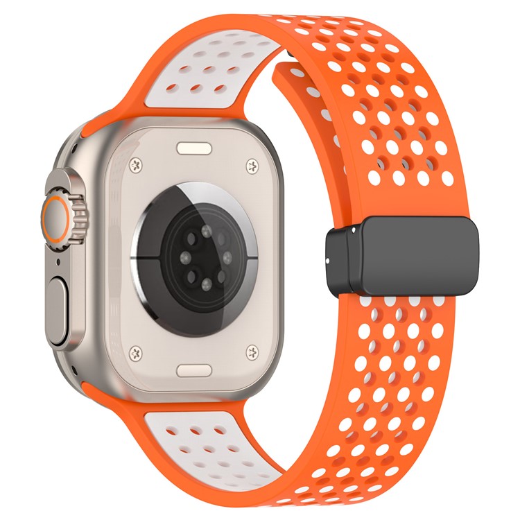 KALEBOL Magnetic Silicone Strap for Apple Watch Series 10 Ultra 9 8 7 SE 6 5 4 3 2 1 46mm 49mm 45mm 44mm 42mm Dual Color Watch Band - Orange+White