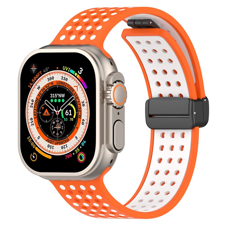 KALEBOL Magnetic Silicone Strap for Apple Watch Series 10 Ultra 9 8 7 SE 6 5 4 3 2 1 46mm 49mm 45mm 44mm 42mm Dual Color Watch Band - Orange+White