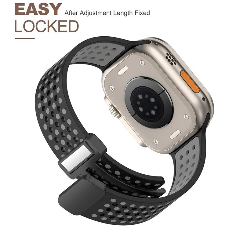 KALEBOL Magnetic Silicone Strap for Apple Watch Series 10 Ultra 9 8 7 SE 6 5 4 3 2 1 46mm 49mm 45mm 44mm 42mm Dual Color Watch Band - Orange+White