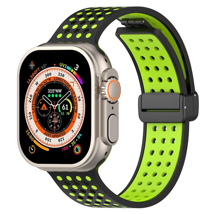 KALEBOL Magnetic Silicone Strap for Apple Watch Series 10 Ultra 9 8 7 SE 6 5 4 3 2 1 46mm 49mm 45mm 44mm 42mm Dual Color Watch Band - Black+Lime