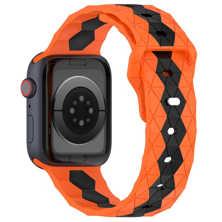 KALEBOL Football Pattern Silicone Strap for Apple Watch Series 10 Ultra 9 8 7 SE 6 5 4 3 2 1 46mm 49mm 45mm 44mm 42mm Watch Band - Orange+Black
