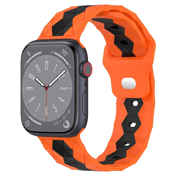 KALEBOL Football Pattern Silicone Strap for Apple Watch Series 10 Ultra 9 8 7 SE 6 5 4 3 2 1 46mm 49mm 45mm 44mm 42mm Watch Band - Orange+Black