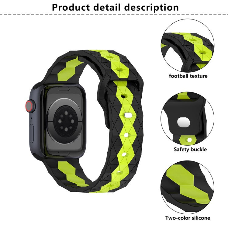 KALEBOL Football Pattern Silicone Strap for Apple Watch Series 10 Ultra 9 8 7 SE 6 5 4 3 2 1 46mm 49mm 45mm 44mm 42mm Watch Band - Orange+Black