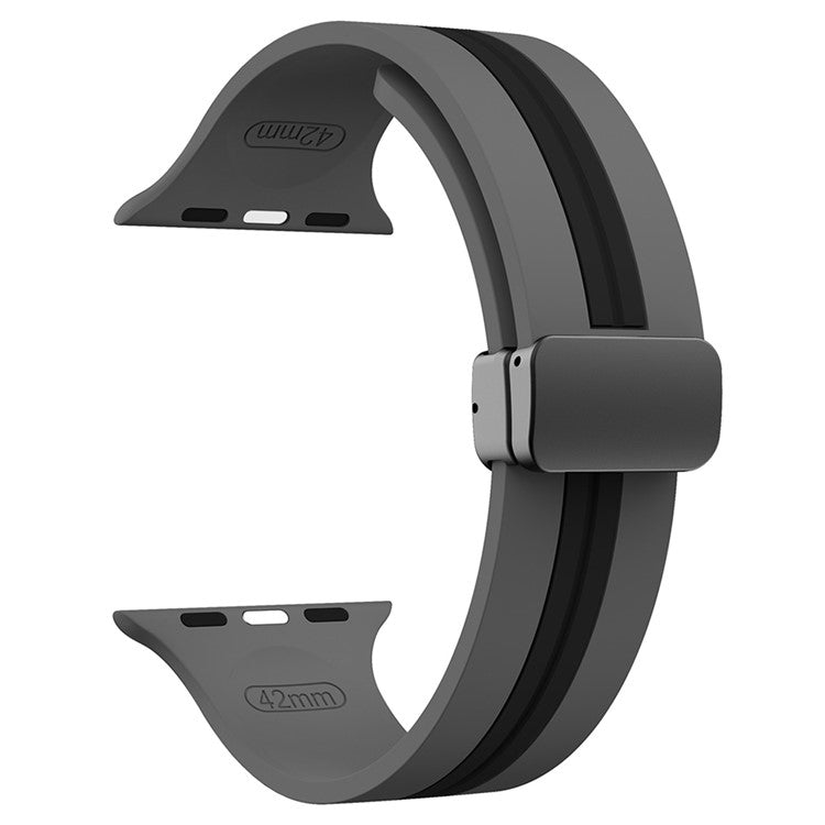 KALEBOL Striped Magnetic Silicone Strap for Apple Watch Series 10 9 8 7 SE 6 5 4 3 2 1 42mm 41mm 40mm 38mm Watch Band - Grey+Black