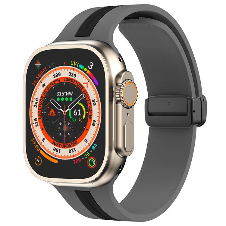 KALEBOL Striped Magnetic Silicone Strap for Apple Watch Series 10 9 8 7 SE 6 5 4 3 2 1 42mm 41mm 40mm 38mm Watch Band - Grey+Black