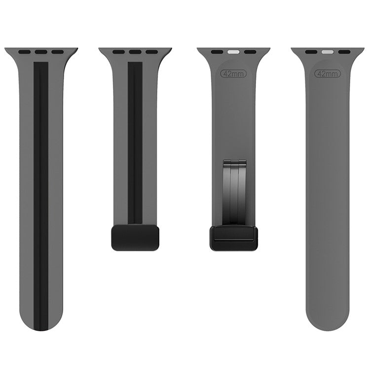 KALEBOL Striped Magnetic Silicone Strap for Apple Watch Series 10 9 8 7 SE 6 5 4 3 2 1 42mm 41mm 40mm 38mm Watch Band - Grey+Black