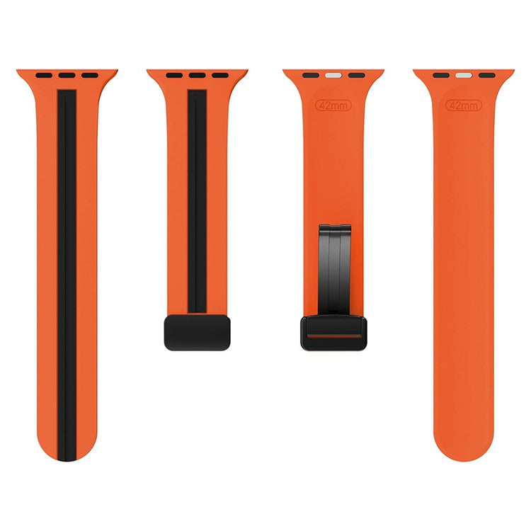 KALEBOL Striped Magnetic Silicone Strap for Apple Watch Series 10 Ultra 9 8 7 SE 6 5 4 3 2 1 46mm 49mm 45mm 44mm 42mm Watch Band - Orange+Black