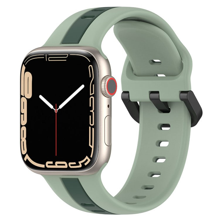 KALEBOL Dual Color Silicone Strap for Apple Watch Series 10 9 8 7 SE 6 5 4 3 2 1 42mm 41mm 40mm 38mm Watch Band - Light Green+Blackish Green