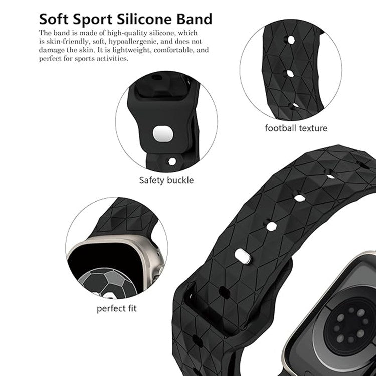 KALEBOL Football Texture Silicone Strap for Apple Watch Series 10 Ultra 9 8 7 SE 6 5 4 3 2 1 46mm 49mm 45mm 44mm 42mm Watch Band - Black