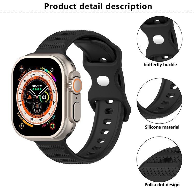 KALEBOL Dots Silicone Strap for Apple Watch Series 10 9 8 7 SE 6 5 4 3 2 1 42mm 41mm 40mm 38mm Reverse Buckle Watch Band - Black