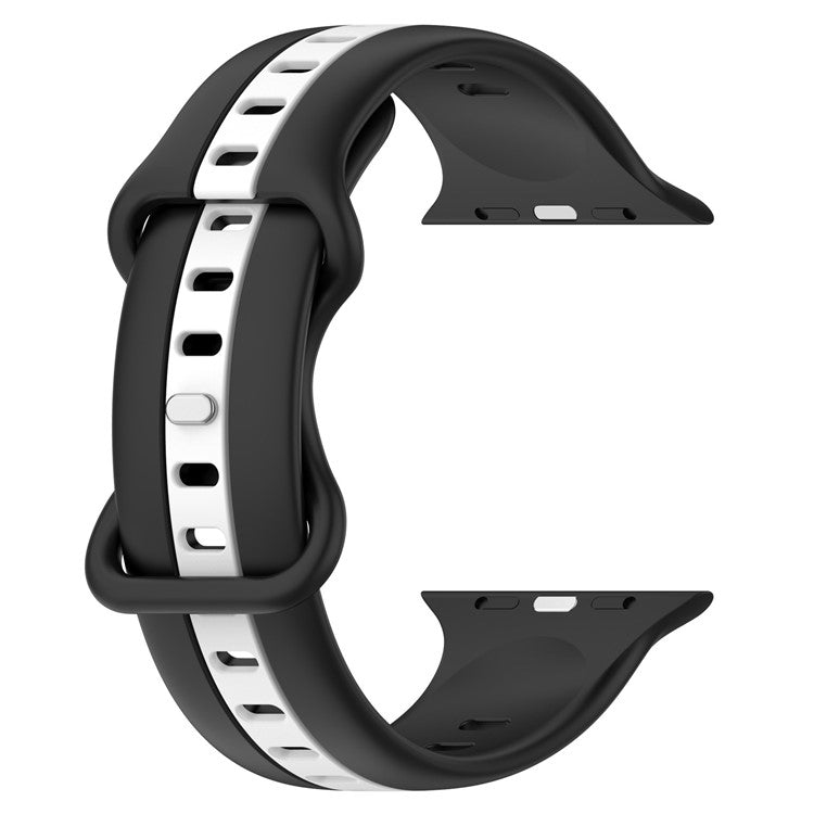 KALEBOL Dual Color Silicone Strap for Apple Watch Series 10 9 8 7 SE 6 5 4 3 2 1 42mm 41mm 40mm 38mm Butterfly Buckle Watch Band - Black+White