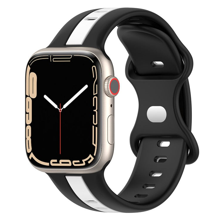 KALEBOL Dual Color Silicone Strap for Apple Watch Series 10 9 8 7 SE 6 5 4 3 2 1 42mm 41mm 40mm 38mm Butterfly Buckle Watch Band - Black+White