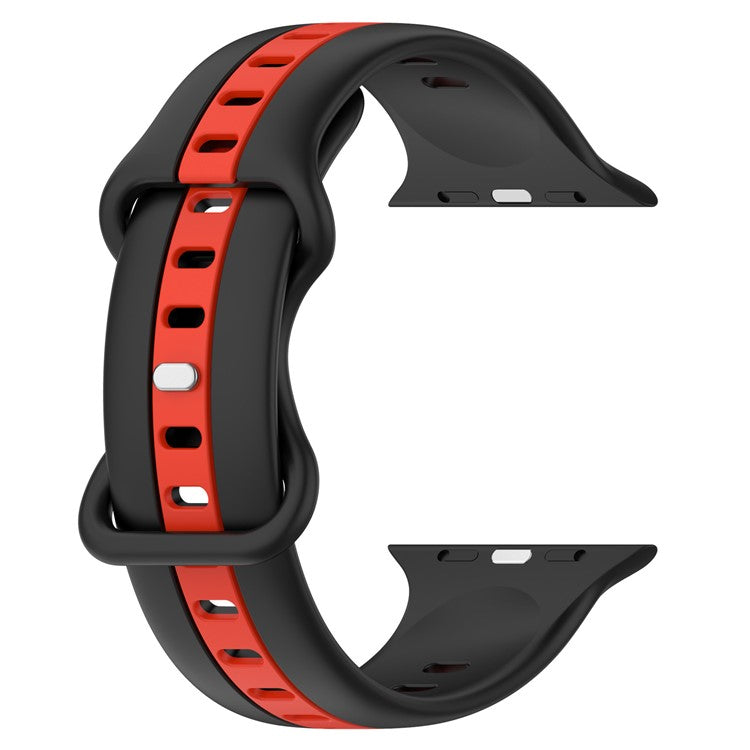 KALEBOL Dual Color Silicone Strap for Apple Watch Series 10 9 8 7 SE 6 5 4 3 2 1 42mm 41mm 40mm 38mm Butterfly Buckle Watch Band - Black+Red