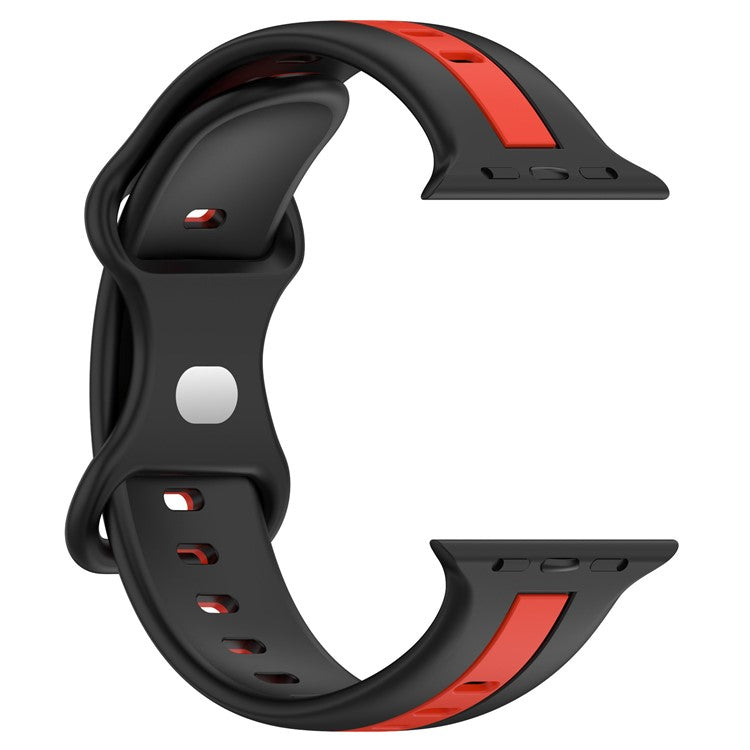 KALEBOL Dual Color Silicone Strap for Apple Watch Series 10 9 8 7 SE 6 5 4 3 2 1 42mm 41mm 40mm 38mm Butterfly Buckle Watch Band - Black+Red