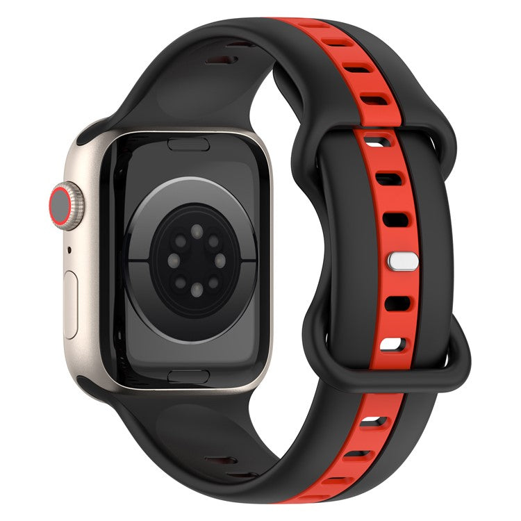 KALEBOL Dual Color Silicone Strap for Apple Watch Series 10 9 8 7 SE 6 5 4 3 2 1 42mm 41mm 40mm 38mm Butterfly Buckle Watch Band - Black+Red