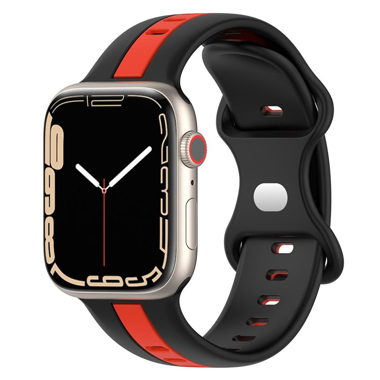 KALEBOL Dual Color Silicone Strap for Apple Watch Series 10 9 8 7 SE 6 5 4 3 2 1 42mm 41mm 40mm 38mm Butterfly Buckle Watch Band - Black+Red