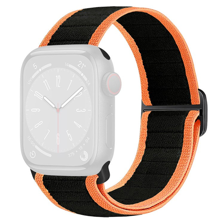 Watch Band For Apple Watch Series 10 9 8 7 SE 6 5 4 3 2 1 42mm 41mm 40mm 38mm Elastic Nylon Figure-8 Buckle Strap - Black Orange