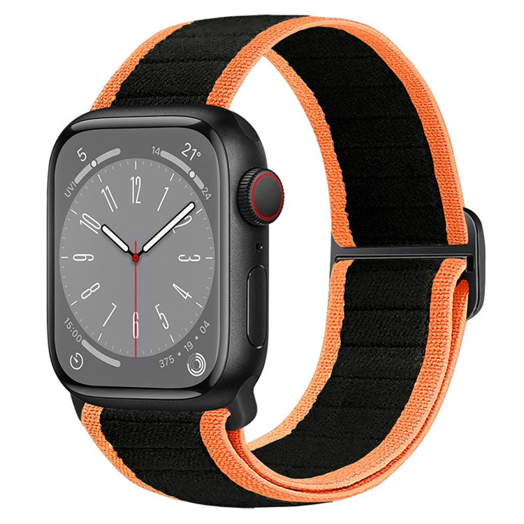 Watch Band For Apple Watch Series 10 9 8 7 SE 6 5 4 3 2 1 42mm 41mm 40mm 38mm Elastic Nylon Figure-8 Buckle Strap - Black Orange
