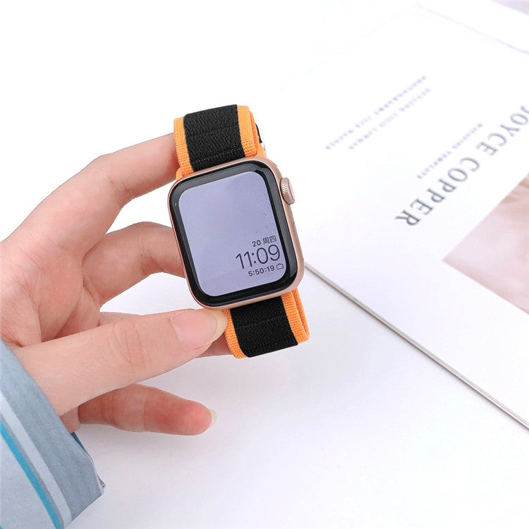 Watch Band For Apple Watch Series 10 9 8 7 SE 6 5 4 3 2 1 42mm 41mm 40mm 38mm Elastic Nylon Figure-8 Buckle Strap - Black Orange