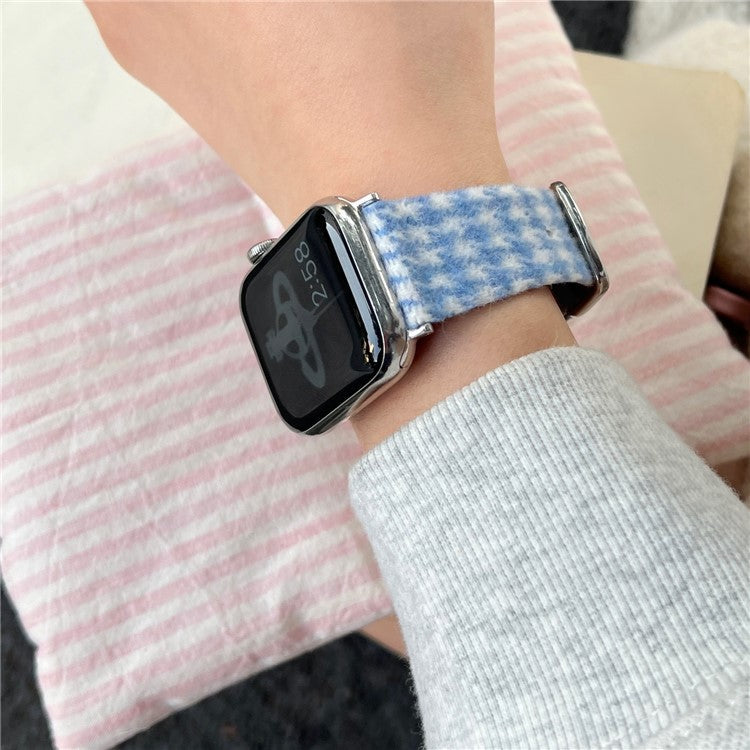 Woolen Fabric Leather Strap for Apple Watch Series 10 Ultra 9 8 7 SE 6 5 4 3 2 1 46mm 49mm 45mm 44mm 42mm Watch Band - Red
